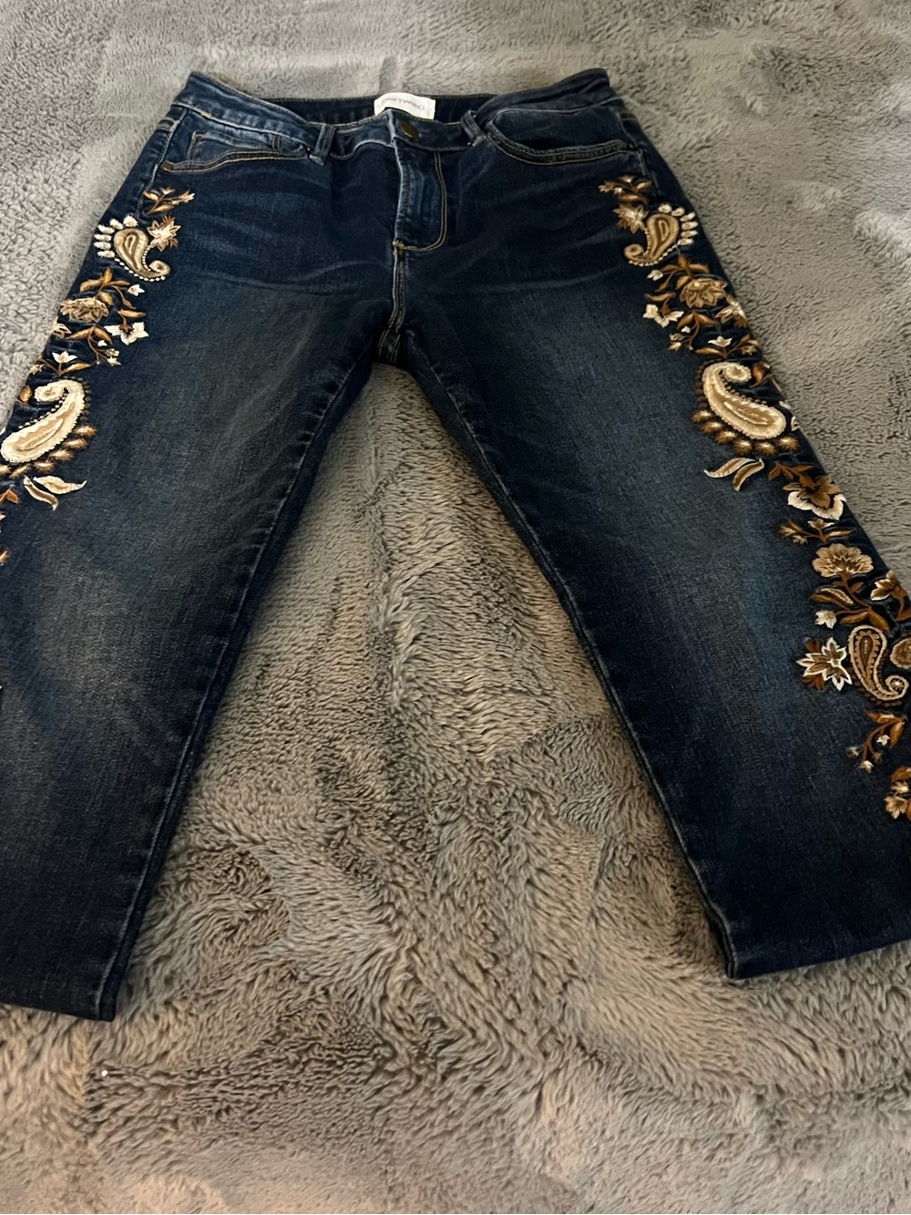 DRIFTWOOD Dark Blue Skinny Jackie High Rise Jeans with Gold Embroidery
